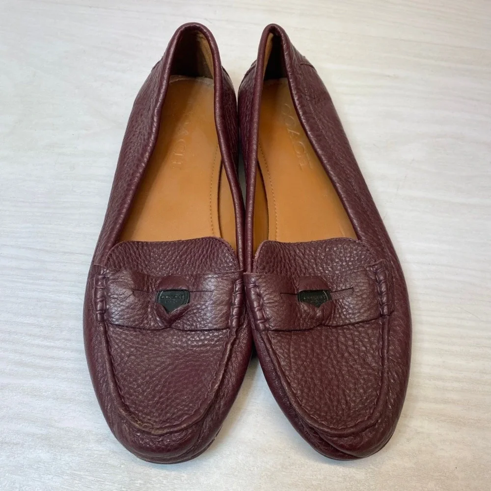 Coach Womens 7.5B Penny Loafer Driving Moccasin Burgundy Leather FG1268